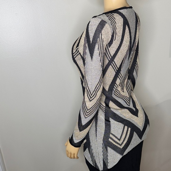 International Concepts Chevron Sweater Size XS Metallic Shimmer Sexy Scoop Neck - Picture 11 of 16